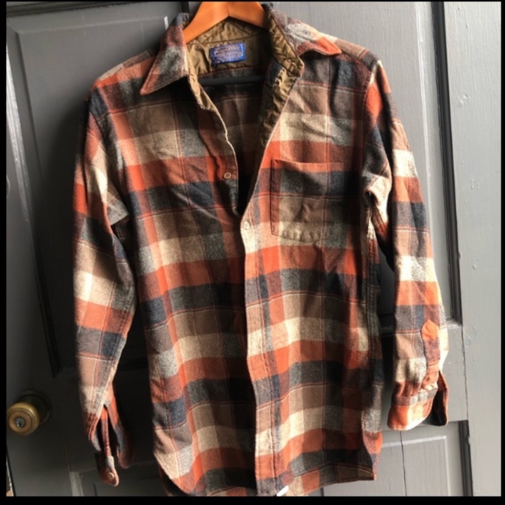 Pendleton Orange And Brown Plaid Button Down - image 1